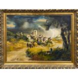 A large gilt framed oil on canvas signed Lemonnier, frame size 62 x 88cm.