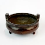 A small Chinese bronze censer with lovely patination, dia. 10cm.