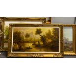 Three large gilt framed oils on canvas, largest frame 115 x 66cm.