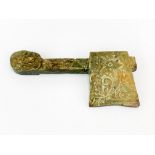 A Chinese archaic form carved jade/hardstone axe, W. 22cm.
