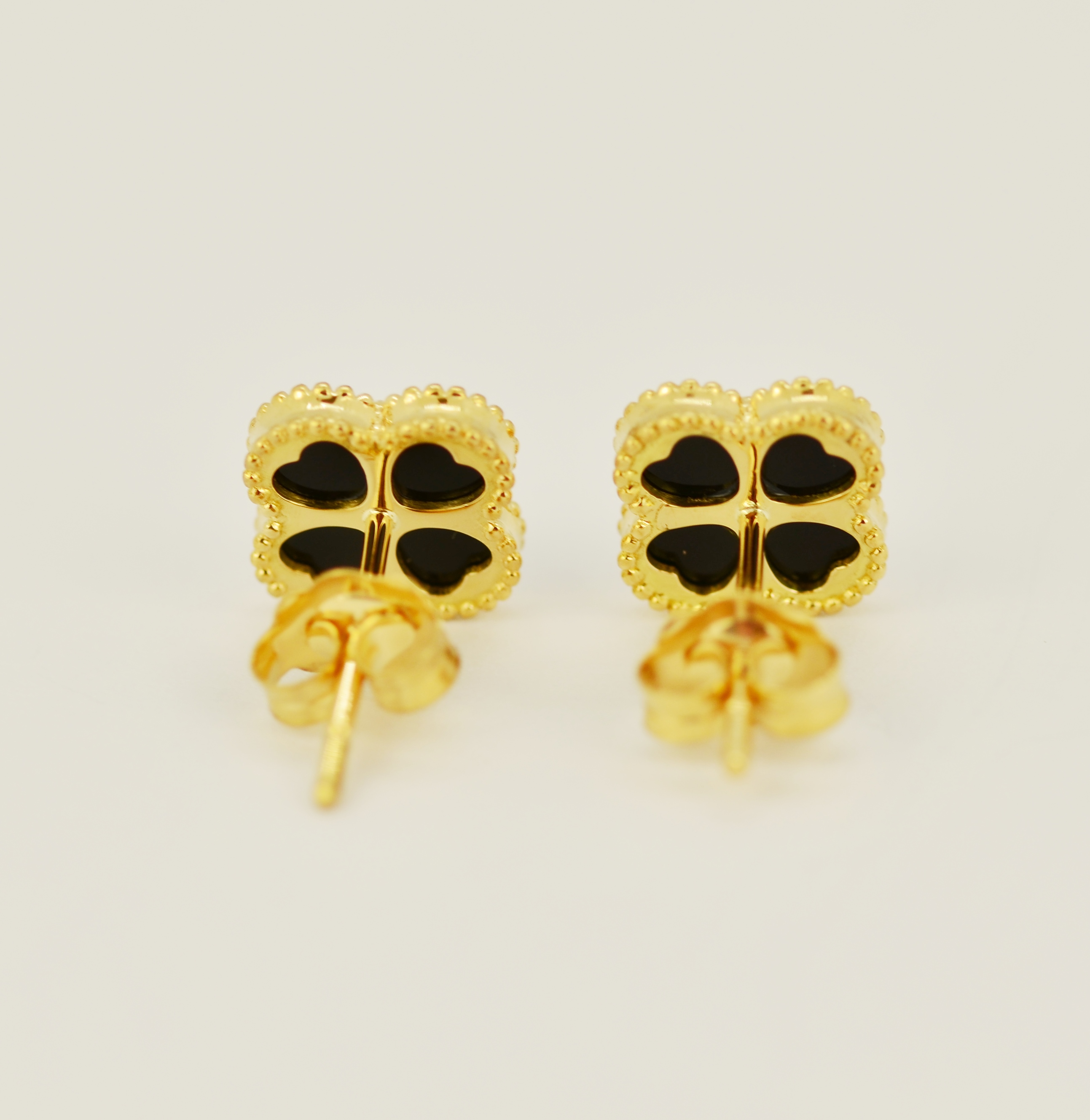 A similar pair of 18ct yellow gold (marked 18K) onyx stud earrings each set with a brilliant cut - Image 3 of 4