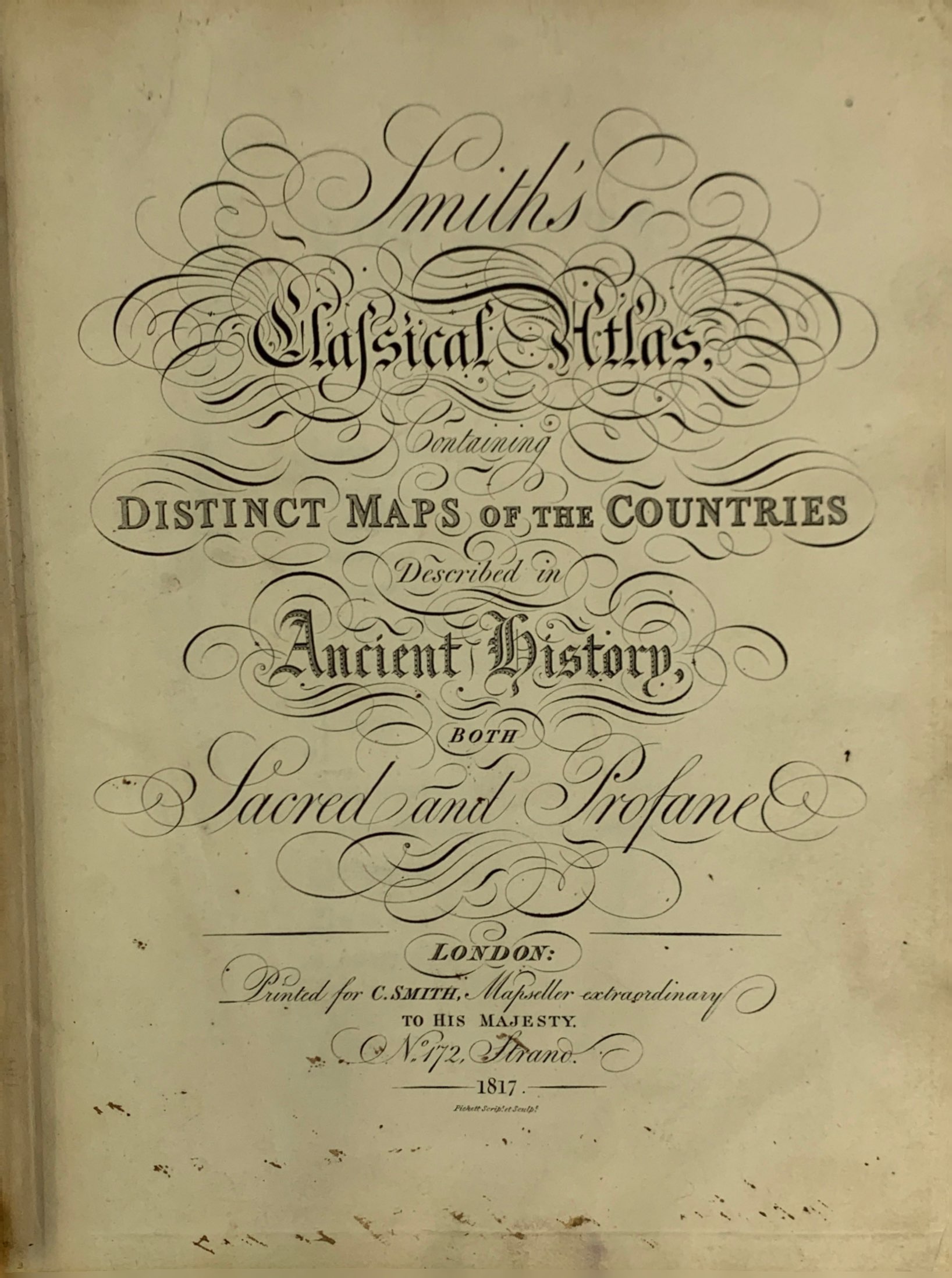 A half leather bound 1817 volume of Smiths Classical Atlas, printed for C. Smith map seller