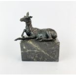 A bronze figure of a sheep on a marble base, H. 15.5cm.