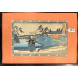 A 19th century framed Japanese woodblock print of a Samurai warrior, 49 x 35cm.