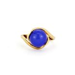 A 14ct yellow gold ring set with a large polished chalcedony sphere, (Q).