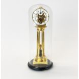 A gilt brass fusee column clock with enamelled dial under dome, H. 31cm.
