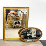 A gilt framed over mantle mirror with a further oval mirror, largest 71 x 103cm.