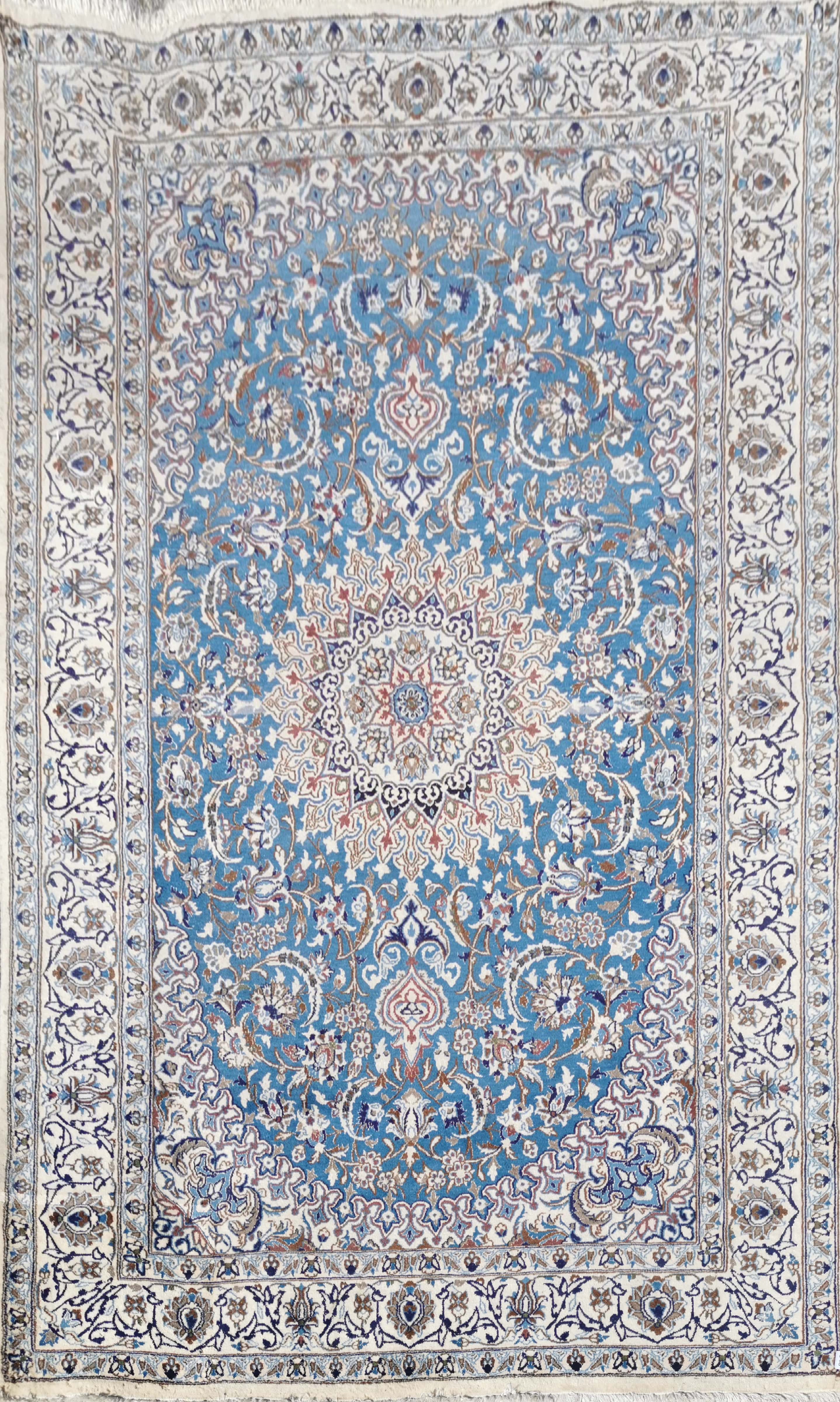 A large Nain, cream and blue ground wool rug, 289 x 198cm. - Image 3 of 4