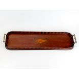A Regency shell inlaid mahogany oblong gallery tray with brass handles, W. 59cm.