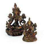 Two Tibetan gilt bronze deity figures, tallest. 10cm.