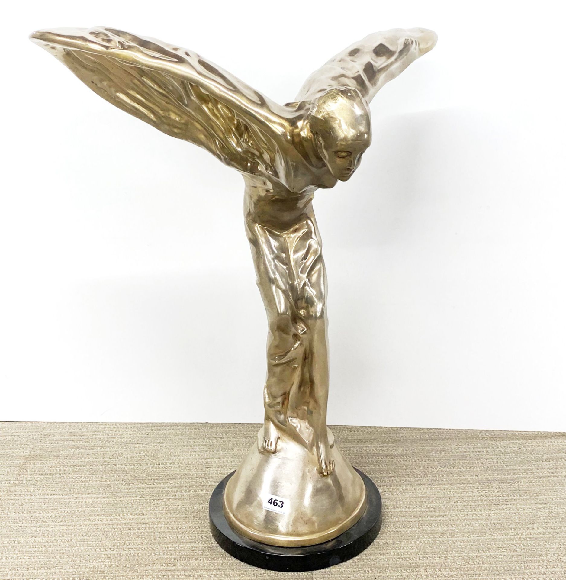 A large silver plated metal figure of the Spirit of Ecstasy after P. Psaier, H. 75cm.