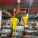 An interesting design 'Peter Wylly' silk rope and metal hanging light fitting with paper shades.