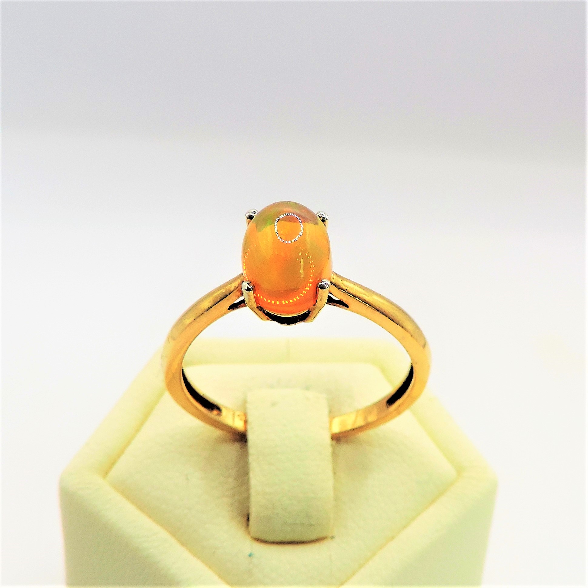 Gold on Sterling Silver Cabochon Opal Ring. A sterling silver ring with a 14k gold overlay set