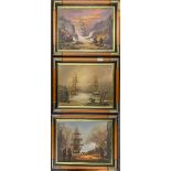 Three framed oils on canvas signed Delon for Don Hughes, frame 50 x 40cm.