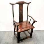 A Chinese carved hardwood single bar-back armchair, H. 117cm.