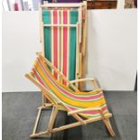 Five mid 20th century folding deck chairs, Folded L. 140cm.