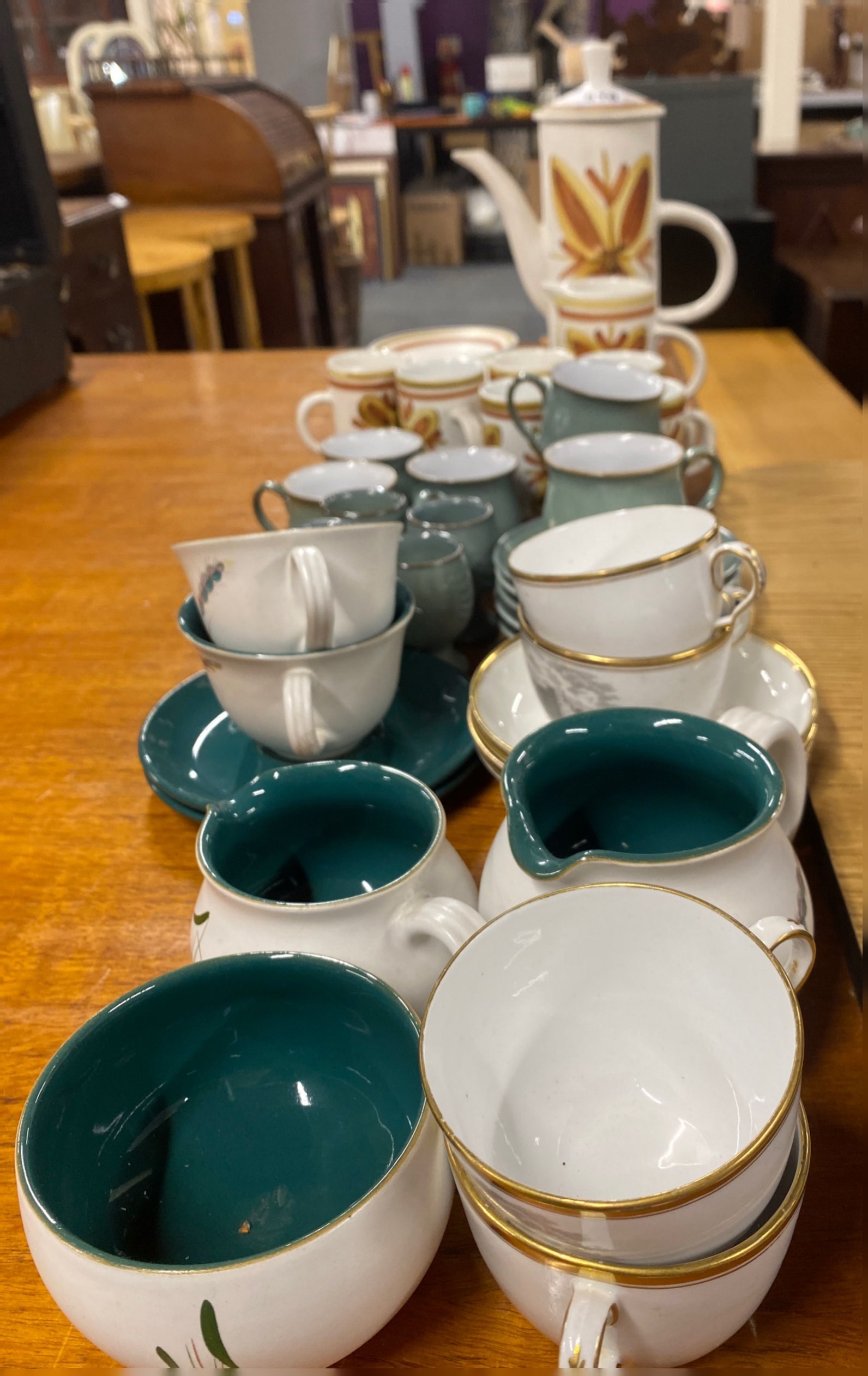 A Cinque Ports Pottery 'The Monastery, Rye' vintage coffee set with a quantity of Denby and other
