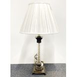 A bronzed metal and cut glass column table lamp with shade, H. 72cm.
