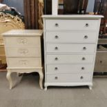 A painted five drawer chest with a further painted three drawer chest, largest 122 x 85 x 53cm.