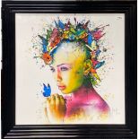 A contemporary framed print with applied texture colour over the glass, frame size 84 x 84cm.