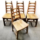 A set of four 20th century oak ladderback dining/ kitchen chairs, H. 90cm.