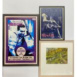 A framed Charles Mingus record poster, 43 x 63cm. Together with a framed lithograph and a framed