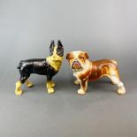 Two hand painted cast iron dog doorstops, tallest H. 20cm.