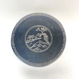 A Chinese engraved ink box, Dia. 9.5cm. D. 2.8cm.