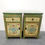 A pair of 19th century Chinese yumu wood, chinoiserie decorated bedside cabinets, 68 x 41 x 39cm.