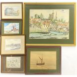 A group of six hand coloured prints of Essex subjects, Largest 52 x 43cm.