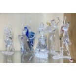 Five large Swarovski crystal figures of dancers, tallest H. 21cm. Four with boxes.