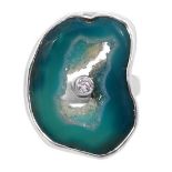 A one of a kind 925 silver ring set with seafoam agate and white topaz.