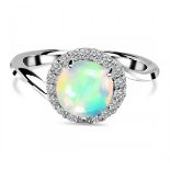 A 925 silver crossover ring set with a cabochon cut opal and white stones.