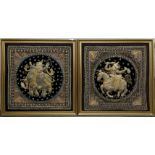 A pair of gilt framed Thai embroidered pictures, frame size 58 x 58cm.