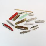 A group of mixed pen knives.