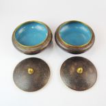 A pair of round mid 20th century Chinese cloisonne boxes, dia. 16cm.