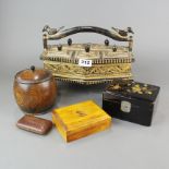 A painted and gilt Eastern box and other items, box size 30 x 13 x 21cm.