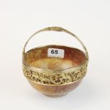 A 19th century French ormolu mounted polished alabaster basket, dia. 14, H. 14.5cm.