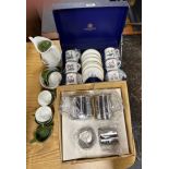 A boxed Royal Worcester coffee set with a 1970's stainless steel tea set and a 1970's Midwinter part