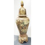 A very large Japanese gilt porcelain jar and lid with stand, H. 188cm. A/F to main body of jar.