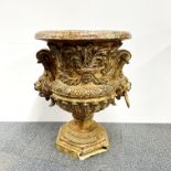 A large bronzed resin urn, H. 57cm, Dia. 44cm (A/F).