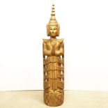 A heavy Thai carved gilt and jewelled hardwood statue of a Buddhist angel, H. 102cm.