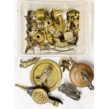 A box of mixed brass and copper items.