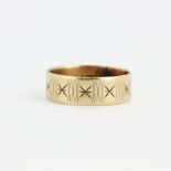 A hallmarked 9ct yellow gold wedding band, (X).