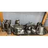 A quantity of pewter and stainless steel.