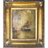 A 19th century gilt framed oil on board of sailing ships signed 'BJ Hume', 39 x 45cm.