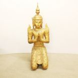 A Thai carved hardwood statue of a Buddhist angel, H. 90cm, A/F.