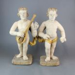 A pair of 18th century Italian painted and gilt carved wood figures, tallest H. 51cm.