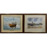 A framed watercolour of a seaweed harvester signed Stewart Huffer'94, frame size 55 x 45, together