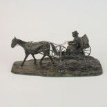 A 1970's signed bronze figure of a horse and carriage signed Philip Kraskoff ?, dated 1972, L. 25,